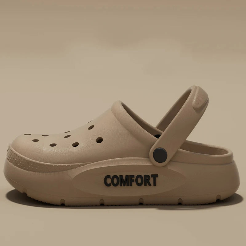 Women's Men's Slippers Summer Anti-Slip Couple Hollow Covered Toe Indoor Outdoor Casual Thick Bottom Sandals for Home Adults