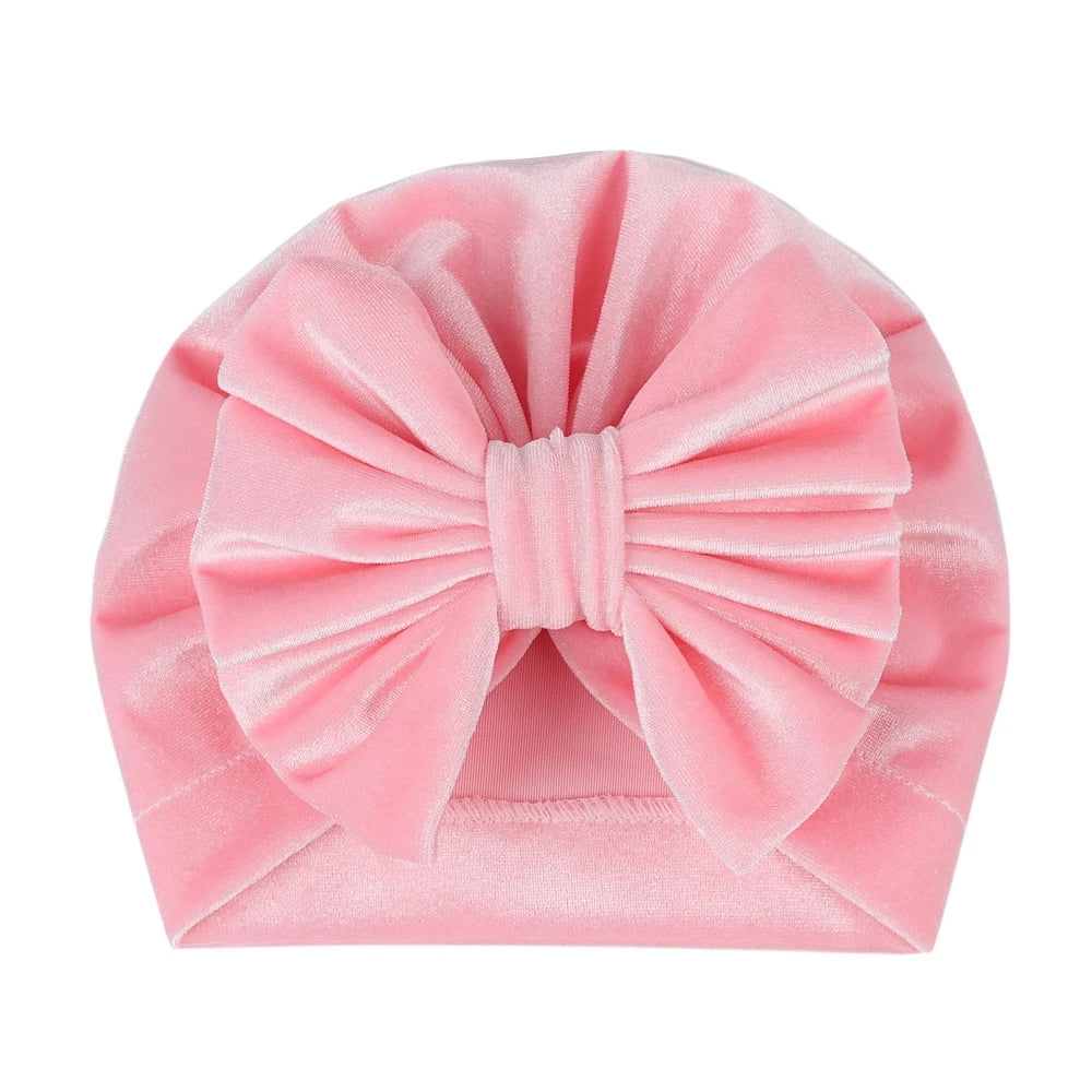 Baby Girls Big Bow Knot Velvet Hat Newborn Infant Turban Caps Children Leopard Beanies Photo Props Gifts Hair Accessories