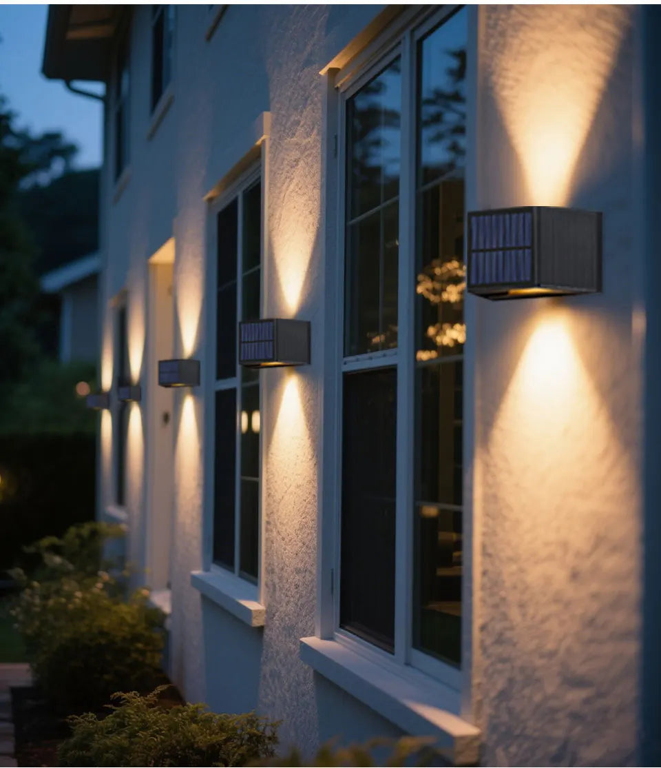 LED Outdoor Solar Lights Up And Down Lighting Wall Lamp Garden Decor Outdoor Solar Spotlights Solar Powered Sunlight Wall Sconce