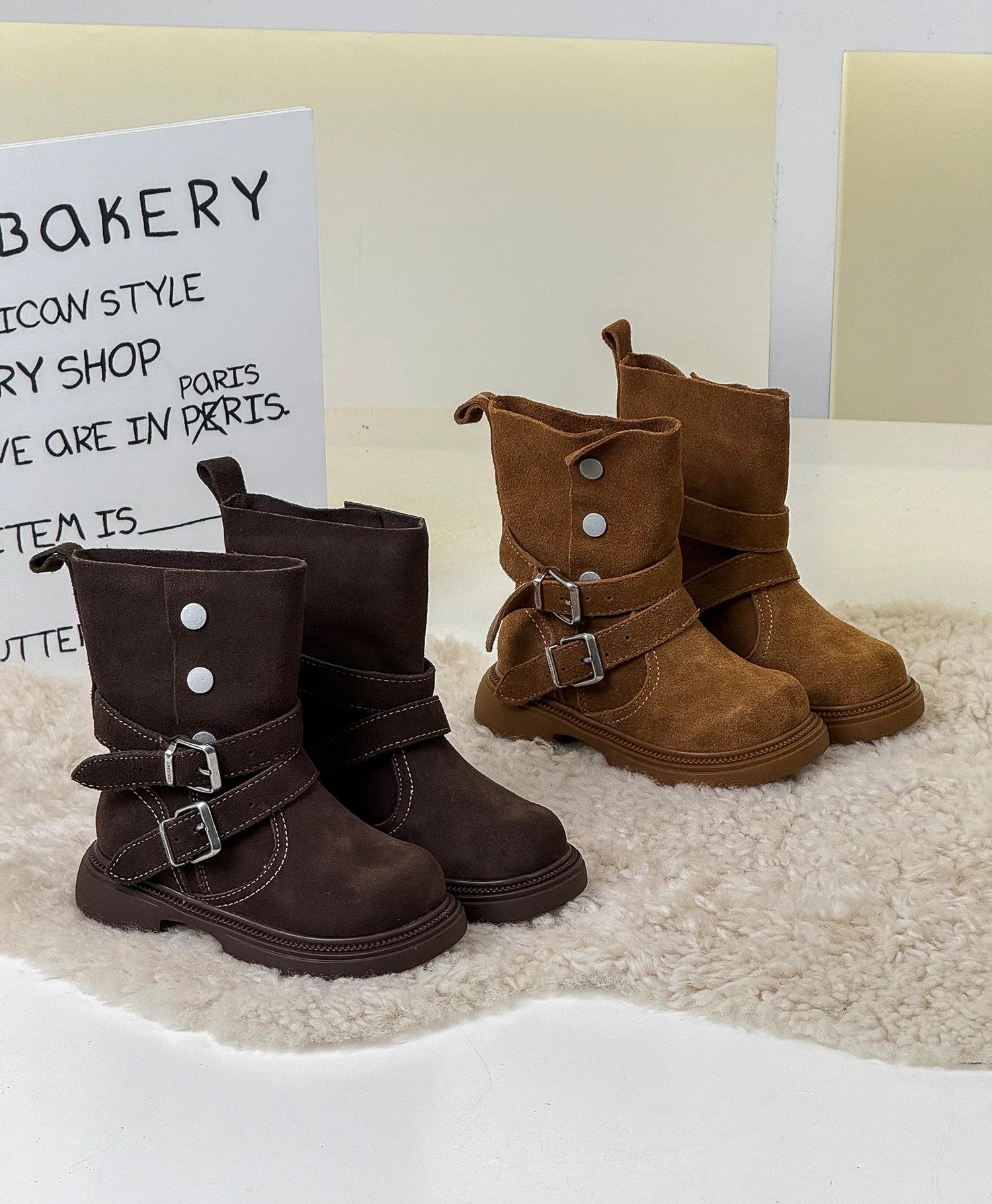 Fashion Baby Girl Retro Solid Short Boots Infant Toddler Child Spring Autumn Winter Mid-calf Platform Shoes Foldable Baby Shoes