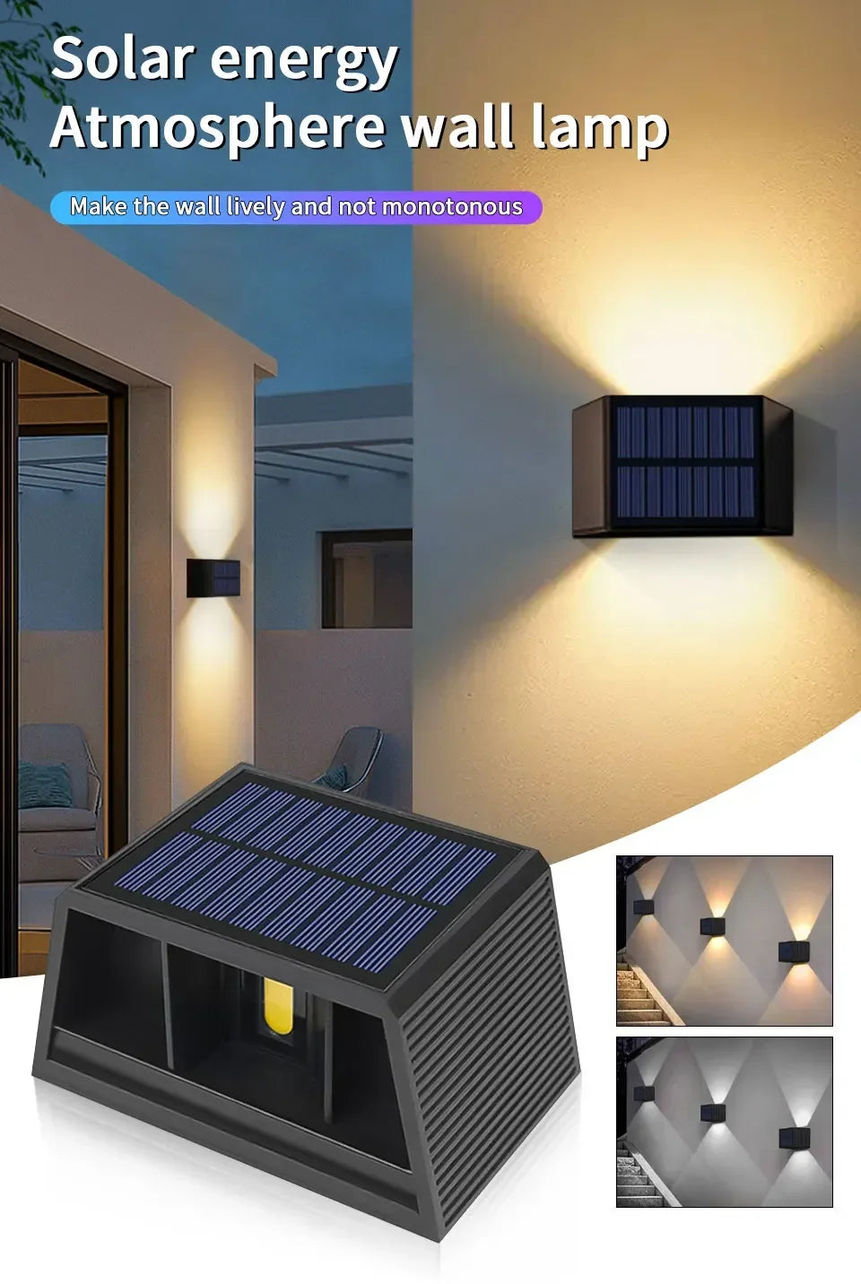 LED Outdoor Solar Lights Up And Down Lighting Wall Lamp Garden Decor Outdoor Solar Spotlights Solar Powered Sunlight Wall Sconce