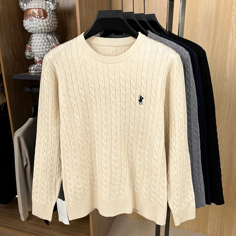 Light Luxury Men's New Round Neck Autumn and Winter Texture 2025 Model Twisted Flower Shaped Casual Embroidery Knitted Sweater