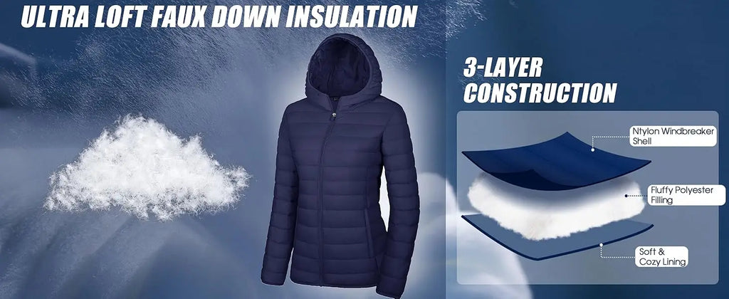 TACVASEN Winter Hooded Puffer Jacket Womens Quilted Warm Coats Casual Windbreaker Waterproof Padded Lightweight Outdoor Outwear