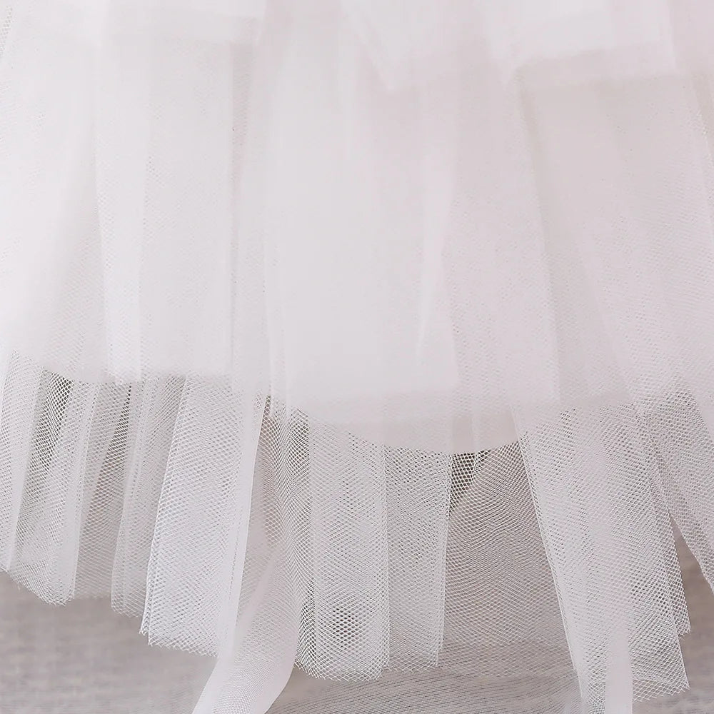 Kids Bow Baby Girls Dress Puffy Tulle Toddler White Baptism Party Dresses For Girl Elegant Kids Birthday Princess Ball Gown