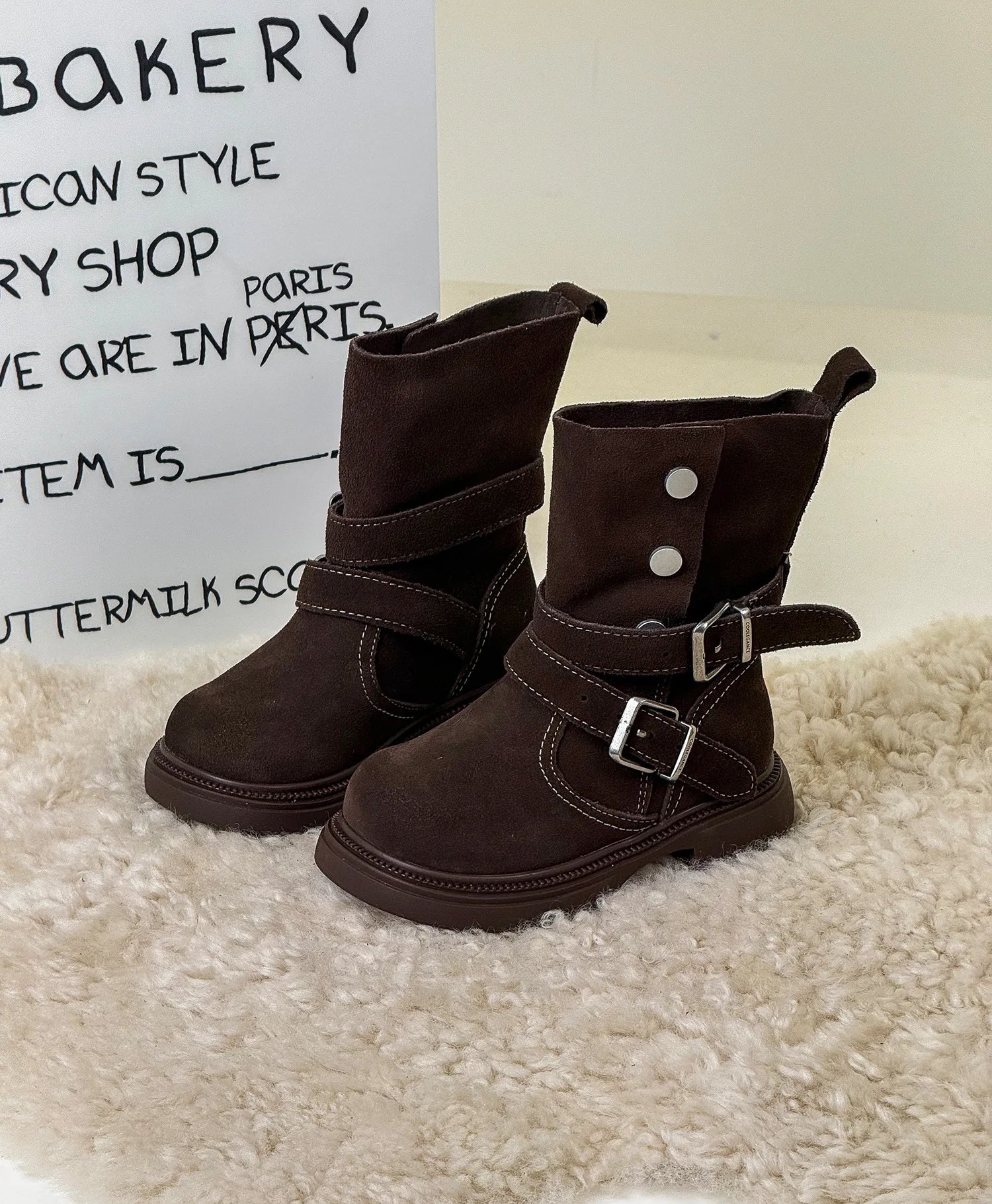Fashion Baby Girl Retro Solid Short Boots Infant Toddler Child Spring Autumn Winter Mid-calf Platform Shoes Foldable Baby Shoes
