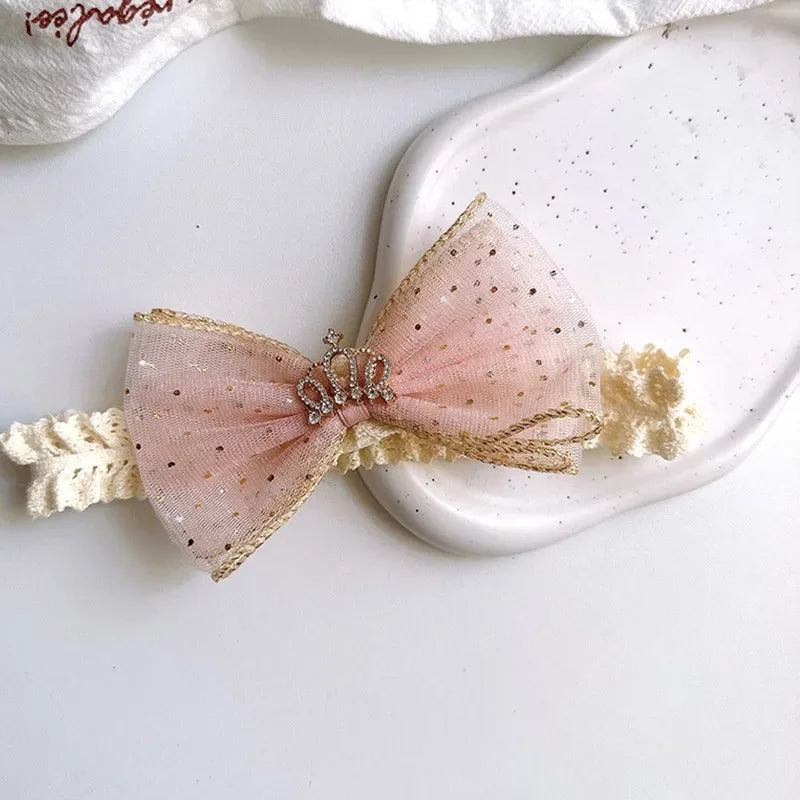Lace Bows Baby Girl Headband Solid Color Newborn Infant Elastic Hair Bands Baby Hairband Hair Accessories