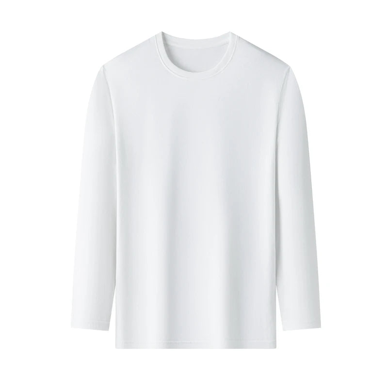 Men's Solid Color Round Neck Cotton Long Sleeved T-shirt Summer Comfortable Top