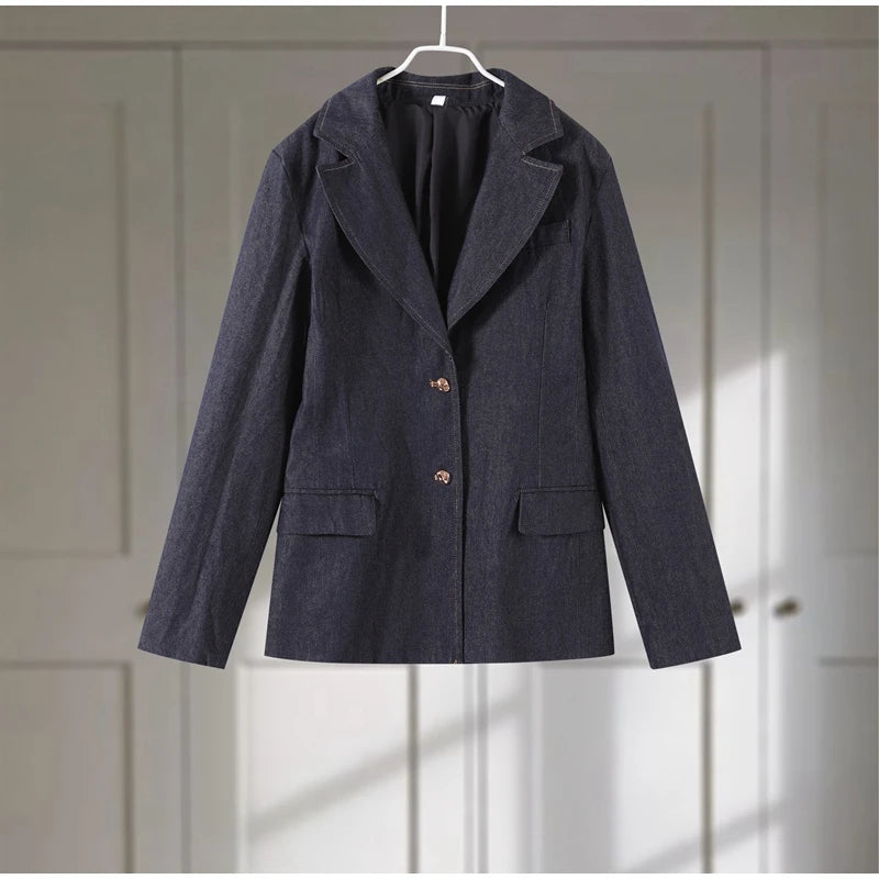 Retro Denim Vest Suit Jacket Pant 3 Piece Sets Women Classic Tube Top Waist-cinching Jackets High Waist Pants Sets Female Outfit