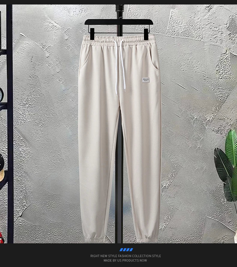 Summer Men's Waffle Sets Casual T-Shirt And Shorts Set Male Sports Suit Solid Color Tracksuit Loose Suits Size