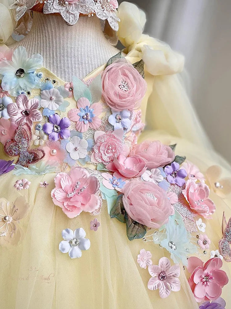 Girl Lolita Princess Dress Baby Cute Flower Big Bow Mesh Dress Carnival Birthday Party Light Luxury Performance Clothing
