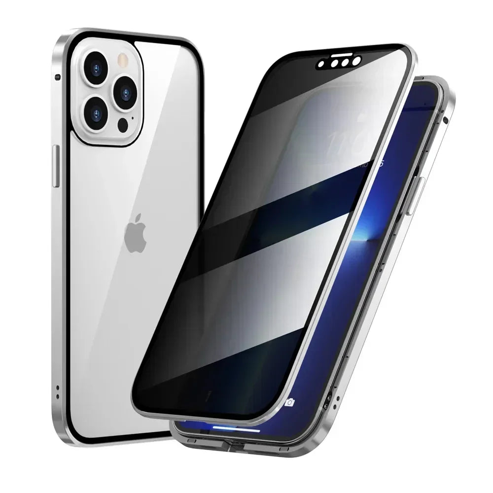 Anti-peeping Double Sided Magnetic Adsorption Case For iPhone17 16e 16 15 14 13 12 11 Pro Max XR Privacy Screen Shockproof Cover