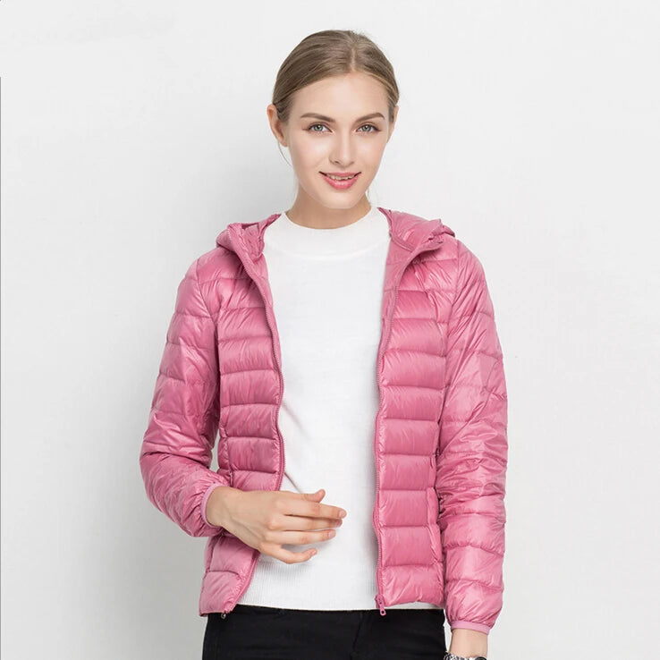 Johnature 2025 New Women Coat Autumn Winter White Duck Down Jacket Solid Colors Warm Slim Zipper Fashion Light Down Coat