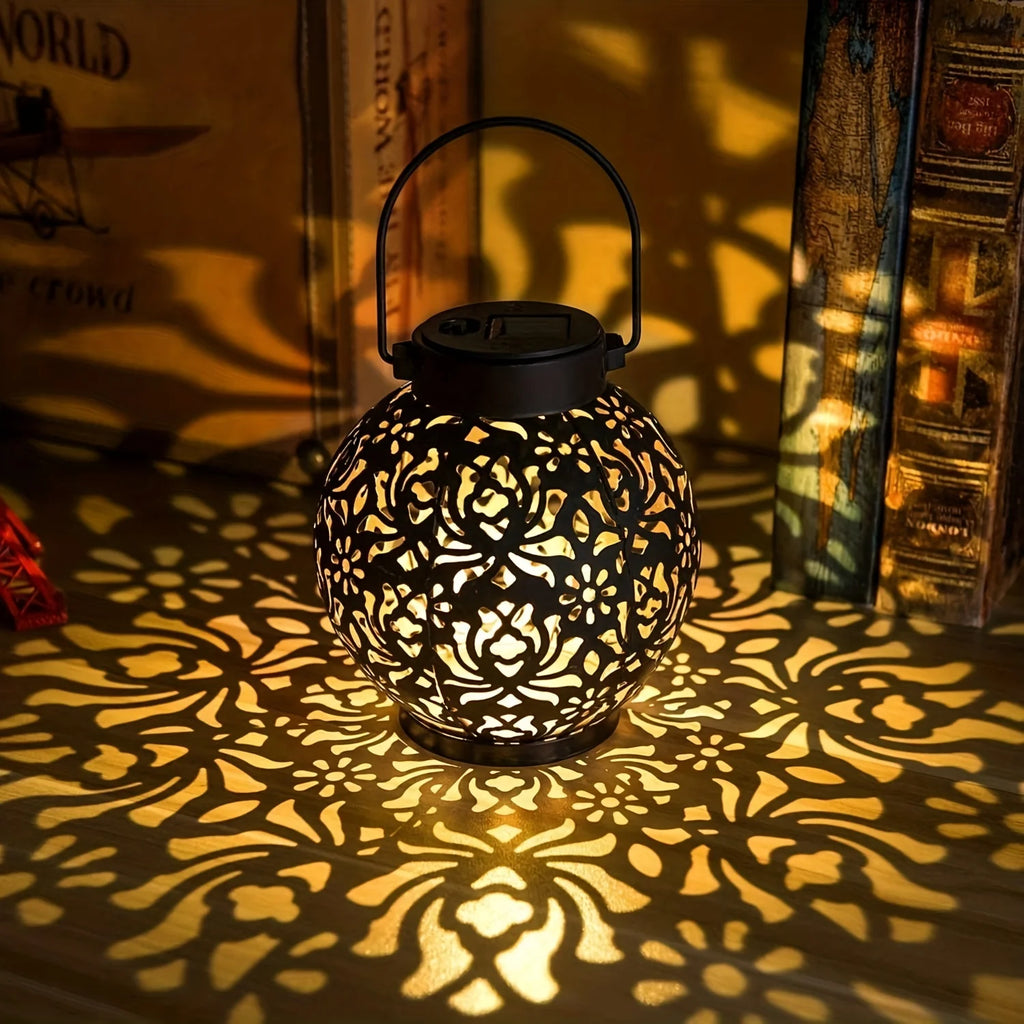 Metallic Solar Lantern Hanging LED Garden Lights Christmas Night Light for Outdoor Patio Lawn Backyard Courtyard Tabletop Decor
