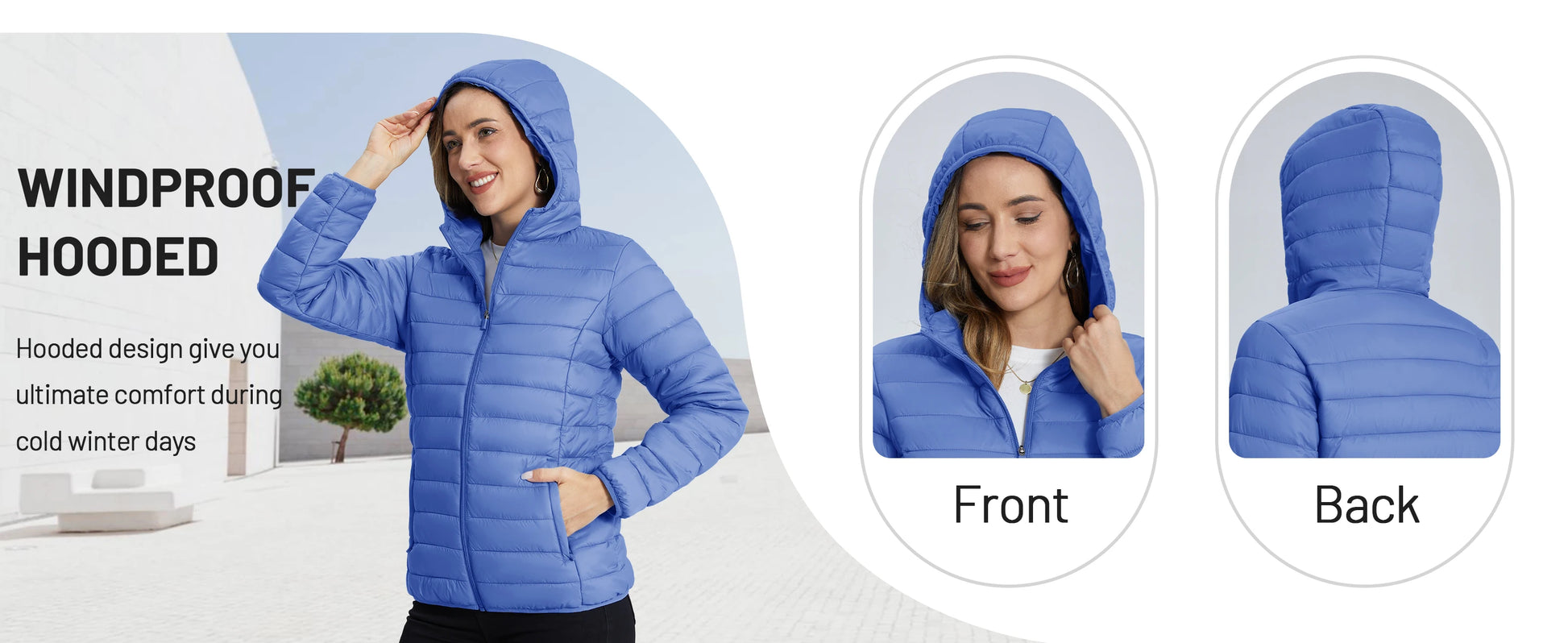 TACVASEN Winter Hooded Puffer Jacket Womens Quilted Warm Coats Casual Windbreaker Waterproof Padded Lightweight Outdoor Outwear