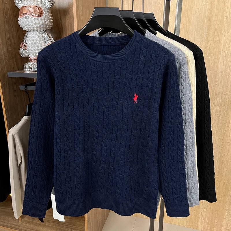 Light Luxury Men's New Round Neck Autumn and Winter Texture 2025 Model Twisted Flower Shaped Casual Embroidery Knitted Sweater