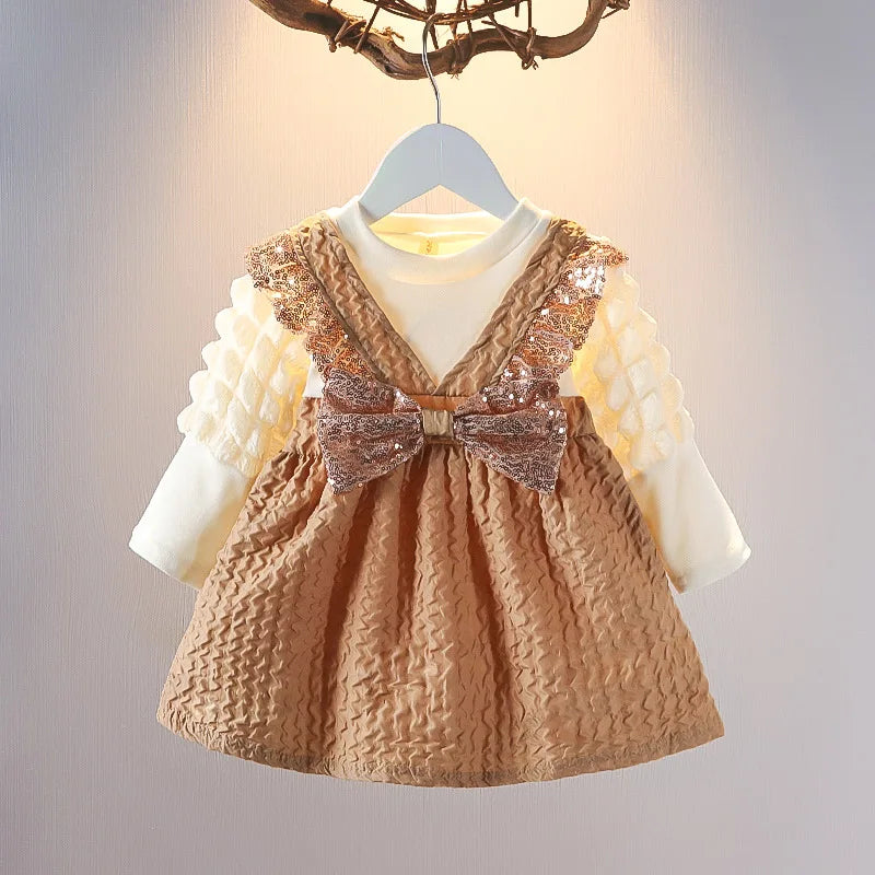 Fashion Baby Girl Dress Sequined Bow Wedding Party Princess Costume Elegant Toddler Birthday Dress Kid Outfit Child Clothes A912