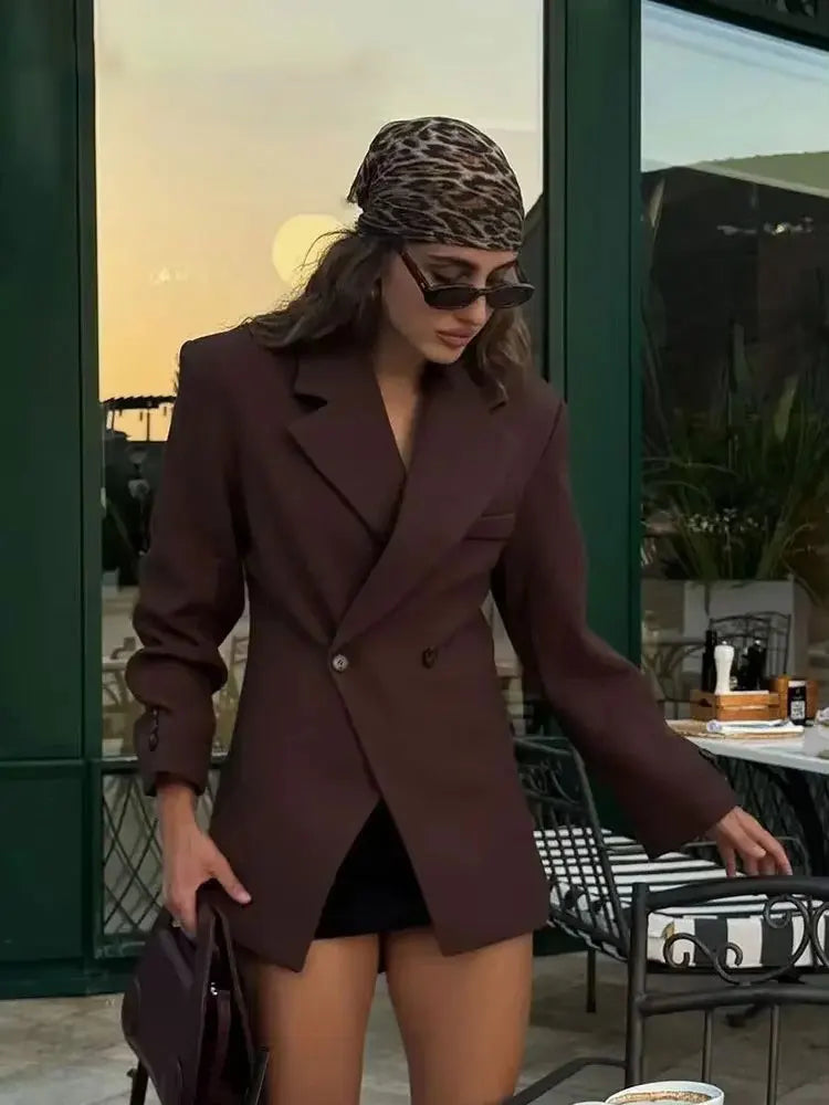 HH Women Elegant Solid Lapel Two Buttons Suit Jacket Fashion Long Sleeve Slim Short Coats 2024 New Casual Office Lady Blazer