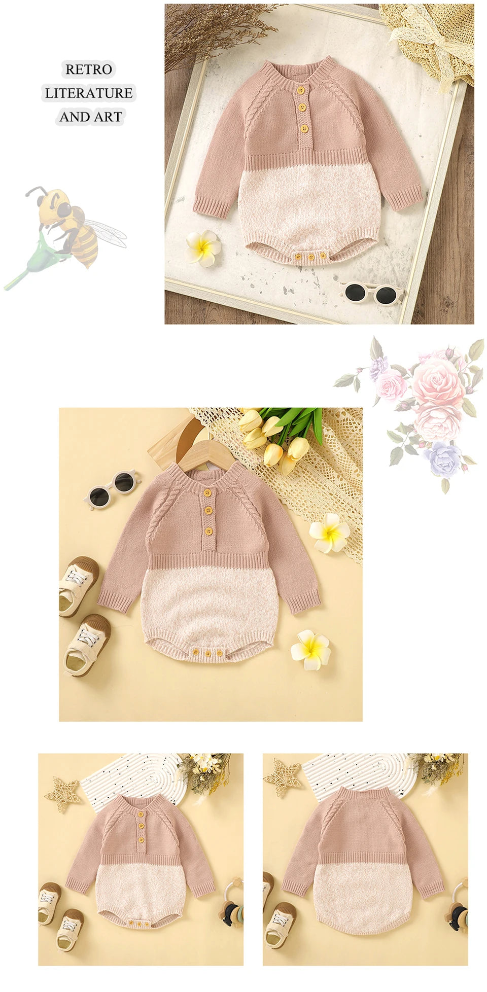 Baby Boys Girls Bodysuits Long Sleeve Knitted Newborn Netural Spring Autumn Winter Onesie Jumpsuits 0-18m Toddler Infant Clothes