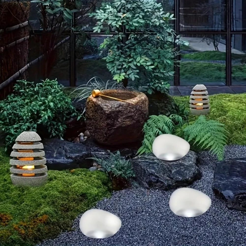 LED Outdoor Garden Lamp Solar Pebble Faux Stone Lawn Light Semi-Flush Mount for Pathways Yard Decor Garden Illumination Lighting