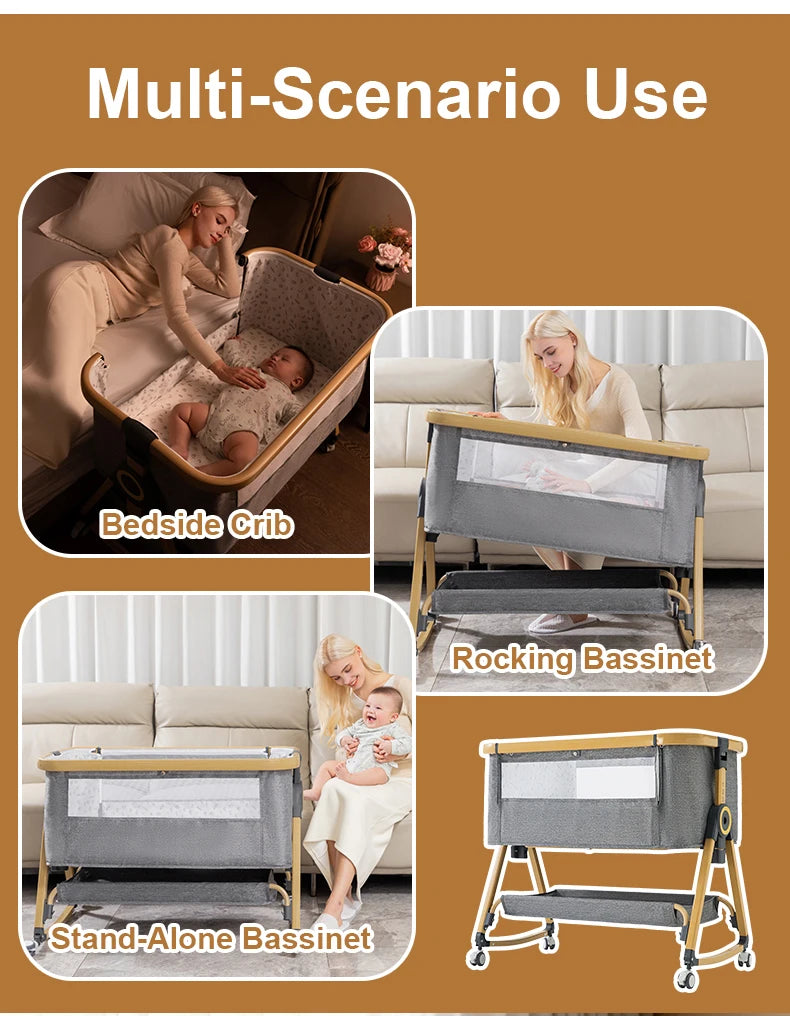 Baby bed 3 in 1 Baby Crib Bedside Crib Baby Playpen 0-3 years child multi-function folding and lifting With Mosquito Net & Wheel