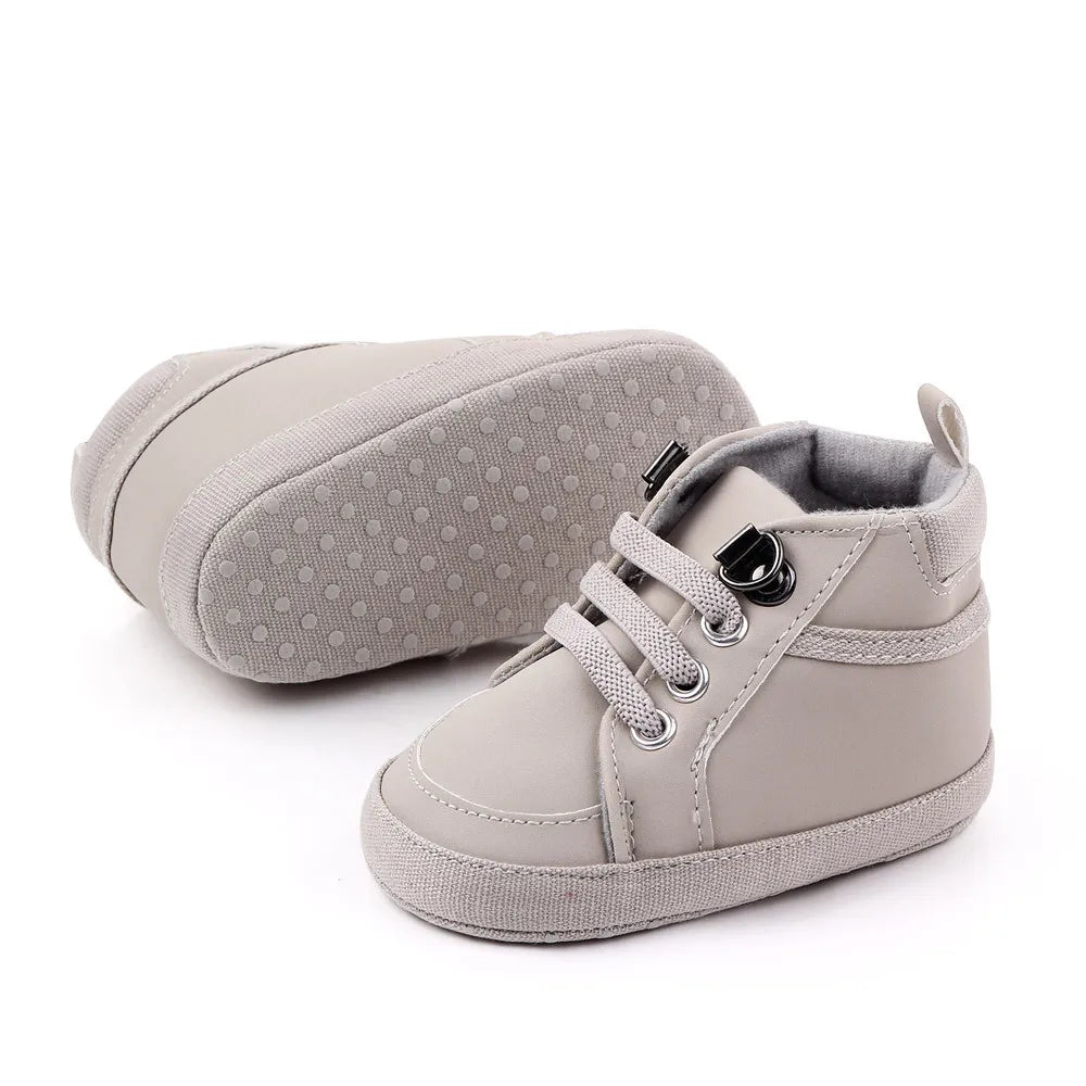 Brand Newborn Baby Boy Shoes Soft Sole Crib Shoes Warm Boots Anti-slip Sneaker Solid PU First Walkers for 1 Year Old 0-18 Months