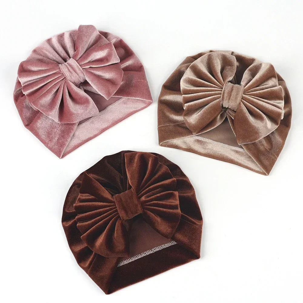Baby Girls Big Bow Knot Velvet Hat Newborn Infant Turban Caps Children Leopard Beanies Photo Props Gifts Hair Accessories