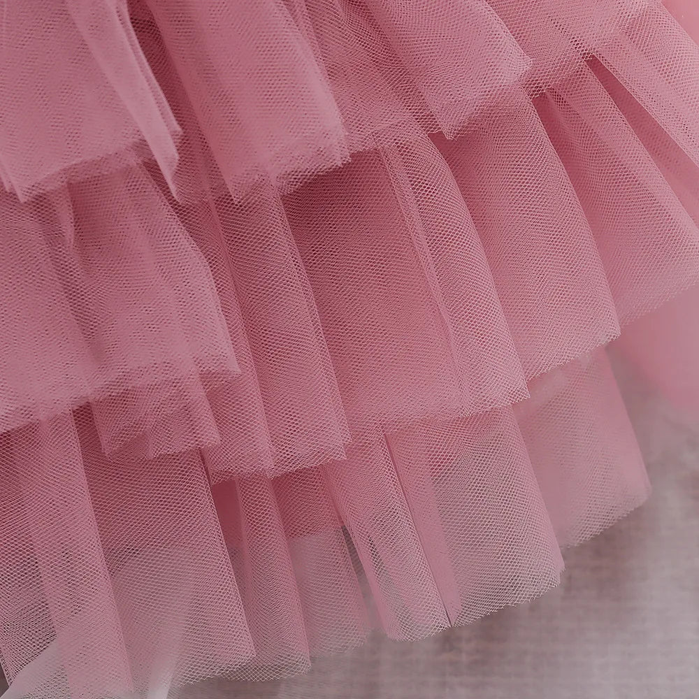 Kids Bow Baby Girls Dress Puffy Tulle Toddler White Baptism Party Dresses For Girl Elegant Kids Birthday Princess Ball Gown