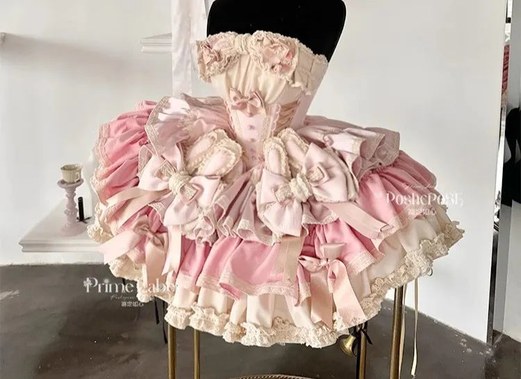 Heavy Industry Elegant Sexy Princess Birthday Dress 3D Big Bow Lace Edge Lace-up Slim Sweet Kawaii Lolita Ball Gown Dress Women