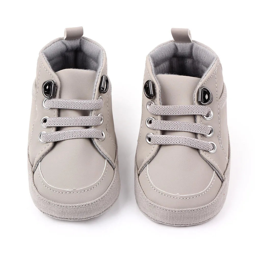 Brand Newborn Baby Boy Shoes Soft Sole Crib Shoes Warm Boots Anti-slip Sneaker Solid PU First Walkers for 1 Year Old 0-18 Months