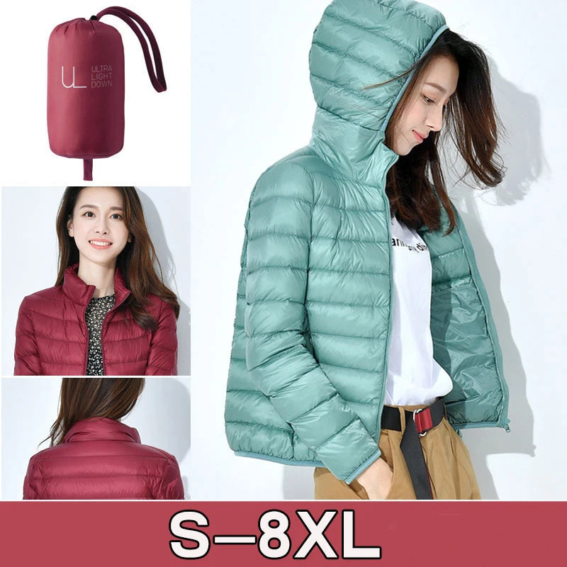 Johnature 2025 New Women Coat Autumn Winter White Duck Down Jacket Solid Colors Warm Slim Zipper Fashion Light Down Coat
