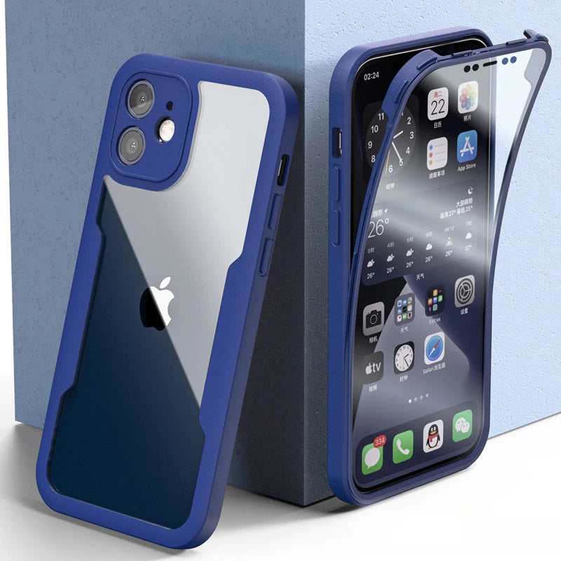 360 Full Body Protection Transparent Phone Case For iPhone 17 16 15 14 Pro Max 11 12 13 X XR XS 7 Soft Front Screen Bumper Cover