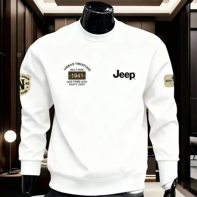 2026 Jeep High-quality Men's Casual Printed All-match Long-sleeved Round-neck Pure Cotton Sweatshirt for Spring and Autumn