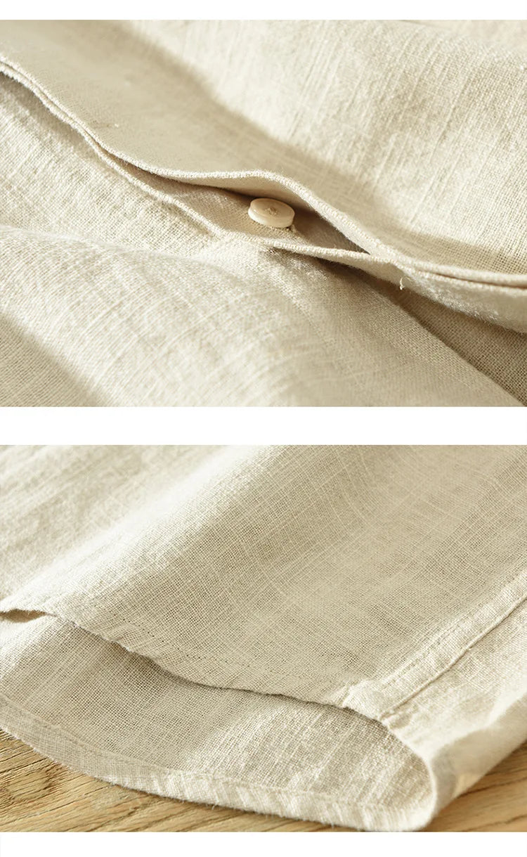 Summer New Linen Cotton Casual Shirt for Men Clothing Vintage Short Sleeve Streetwear C2759