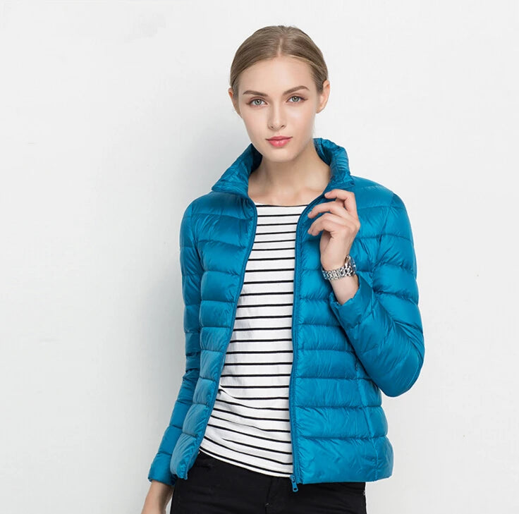 Johnature 2025 New Women Coat Autumn Winter White Duck Down Jacket Solid Colors Warm Slim Zipper Fashion Light Down Coat