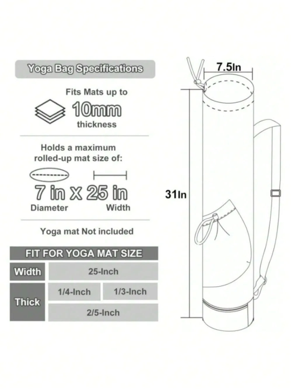 Yoga Mat Bag with Water Bottle Bag, Wet Wipes Bag and Adjustable Rope, Multifunctional Yoga Mat Storage Bag, Sports Gym Bag