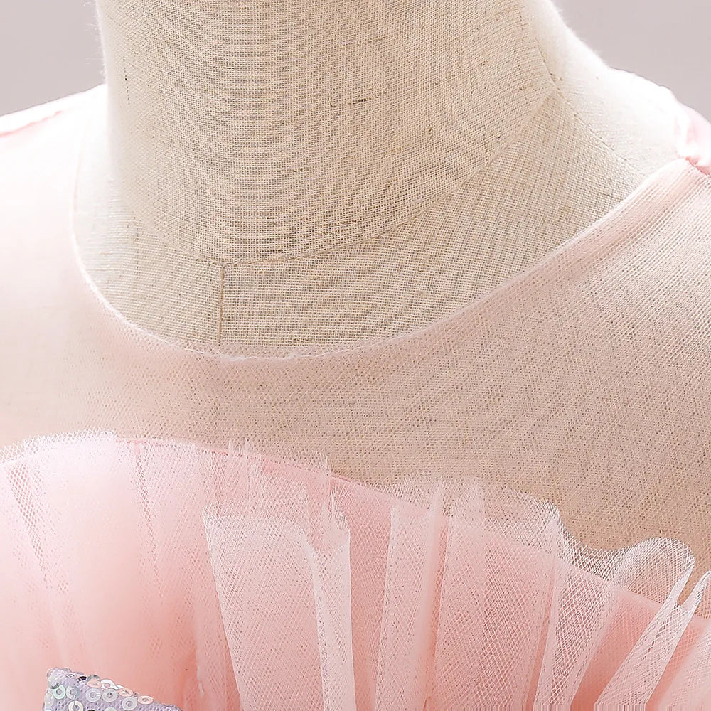 Kids Bow Baby Girls Dress Puffy Tulle Toddler White Baptism Party Dresses For Girl Elegant Kids Birthday Princess Ball Gown