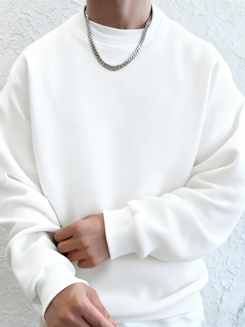 Men'S Solid Sweatshirts Autumn Winter Loose Fleece Soft Hoodies Basics Crewneck Warm Sportswears Street Casual Mens Clothes