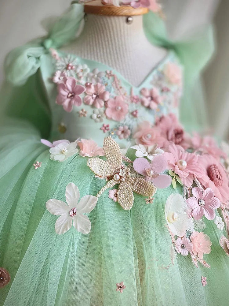 Girl Lolita Princess Dress Baby Cute Flower Big Bow Mesh Dress Carnival Birthday Party Light Luxury Performance Clothing