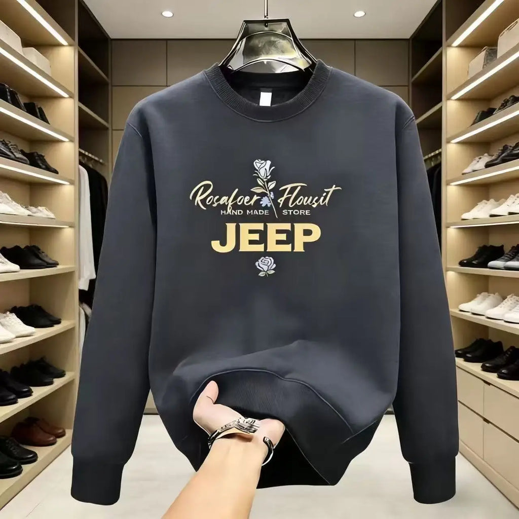 2026 Jeep High-quality Men's Casual Printed All-match Long-sleeved Round-neck Pure Cotton Sweatshirt for Spring and Autumn