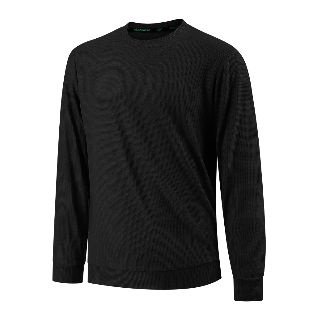 Spring Autumn Waffle t-Shirts For Men Long Sleeve t-Shirt Tops Fashion Soild Tee Shirts Casual Round Neck t Shirt Man Clothes