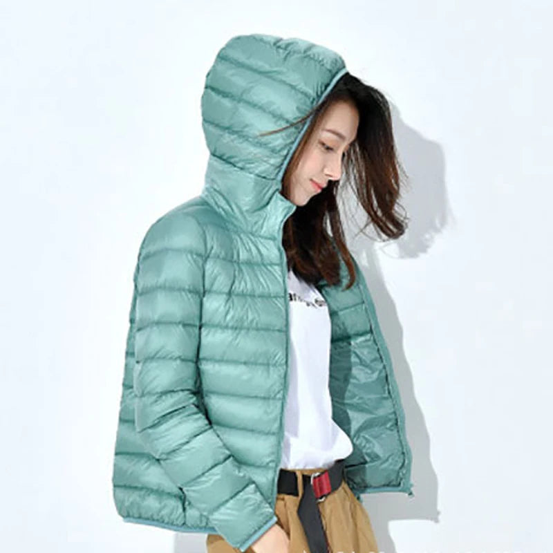 Johnature 2025 New Women Coat Autumn Winter White Duck Down Jacket Solid Colors Warm Slim Zipper Fashion Light Down Coat