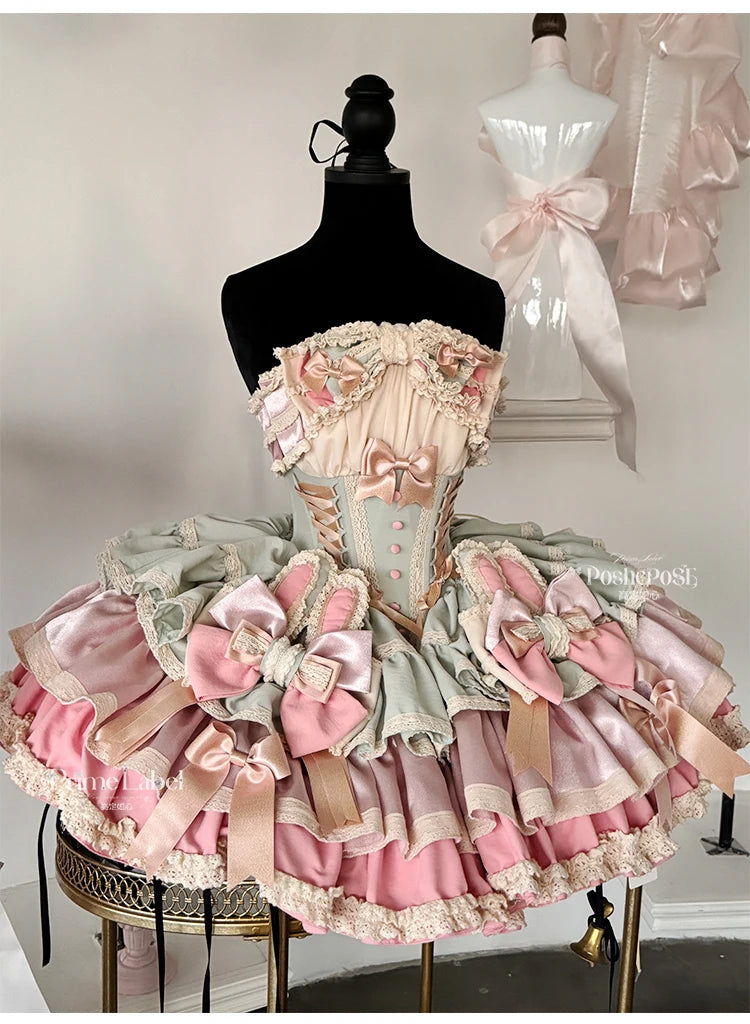Heavy Industry Elegant Sexy Princess Birthday Dress 3D Big Bow Lace Edge Lace-up Slim Sweet Kawaii Lolita Ball Gown Dress Women
