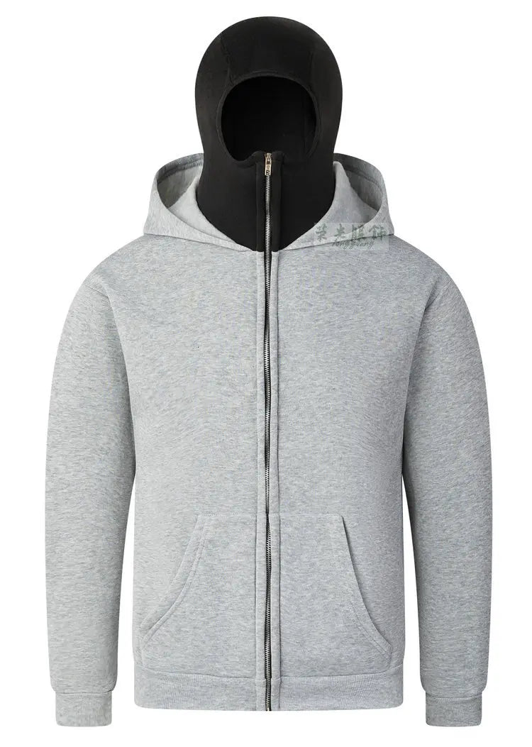 Balaclava Men Zip Hoodie Winter Warm Casual Sweatshirt Y2K with Hooded Face Mask Zipper Design Sports Jacket Outdoor Activities