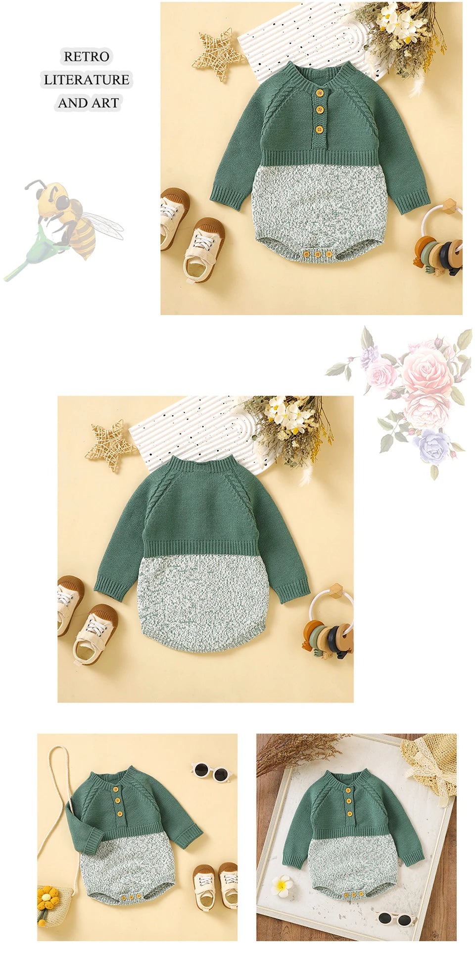 Baby Boys Girls Bodysuits Long Sleeve Knitted Newborn Netural Spring Autumn Winter Onesie Jumpsuits 0-18m Toddler Infant Clothes