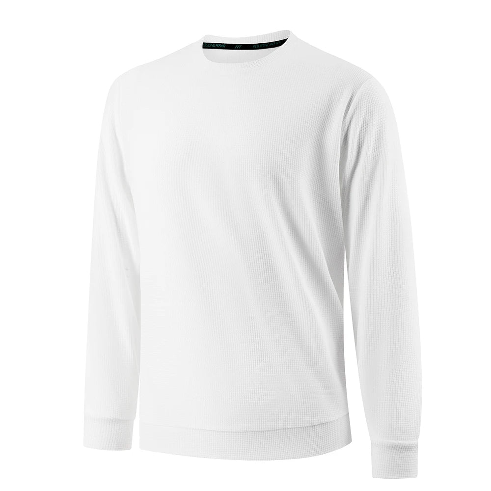 Spring Autumn Waffle t-Shirts For Men Long Sleeve t-Shirt Tops Fashion Soild Tee Shirts Casual Round Neck t Shirt Man Clothes