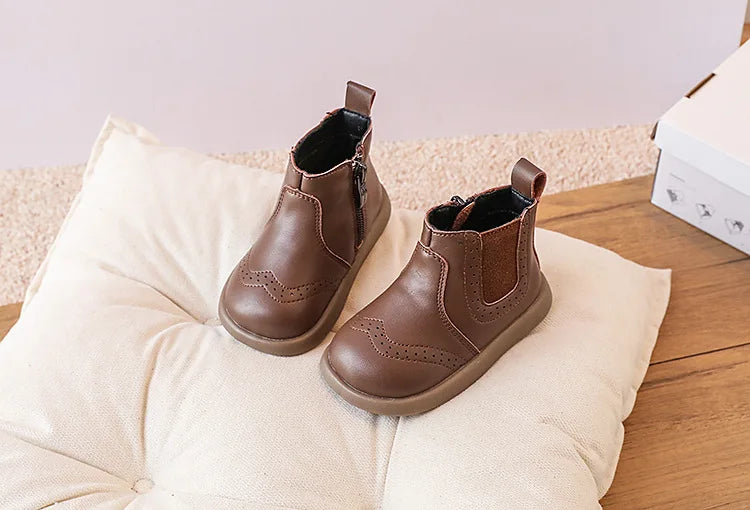 New Spring/Autumn Baby Shoes  Leather Toddler Children Ankle Boots Rubber Sole Infant Shoes Fashion Little Girls Boots 15-25