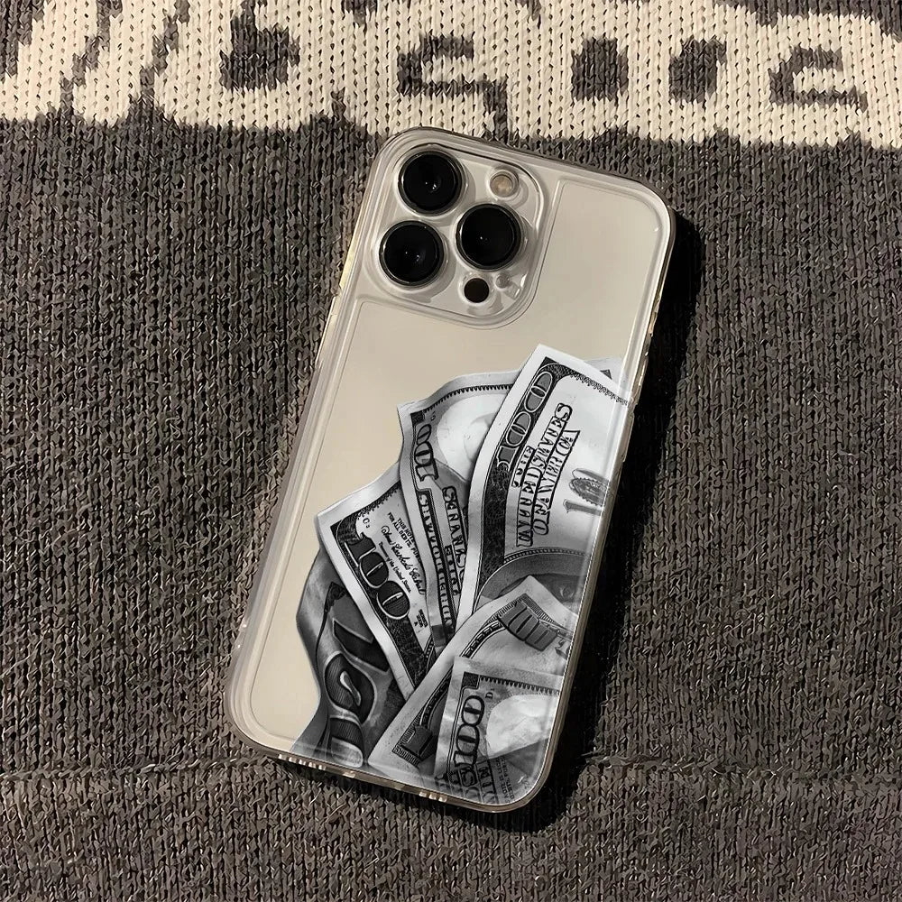 Full Screen Of Cash Phone Case for iPhone 17 16 15 14 Plus 13 12 11 Pro MAX 17 Air 16E Clear Silicone Soft Phone Cover