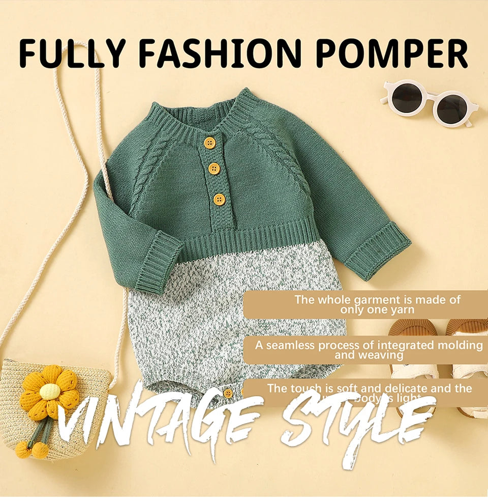 Baby Boys Girls Bodysuits Long Sleeve Knitted Newborn Netural Spring Autumn Winter Onesie Jumpsuits 0-18m Toddler Infant Clothes