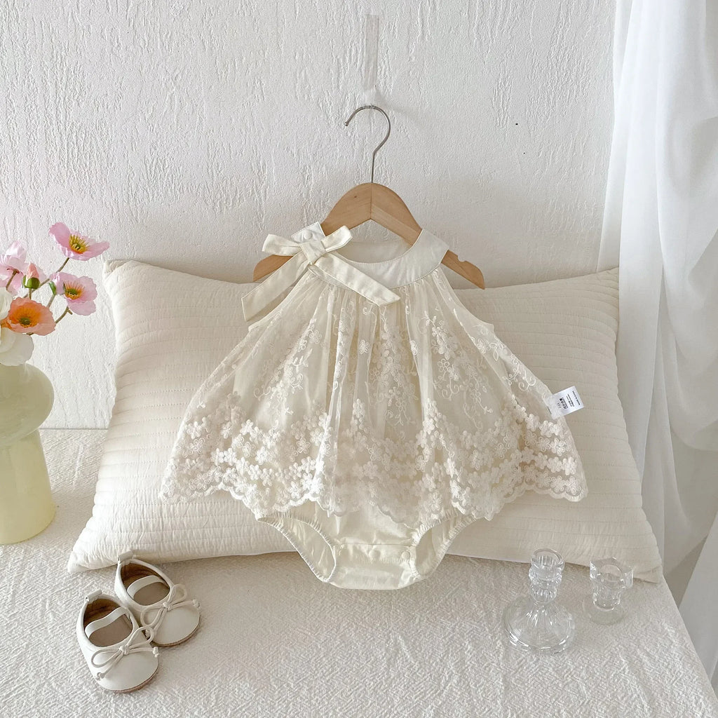 Baby Girl Clothes Cotton Lace Embroidery Bow Romper Dress 0-2Y Baby Girl Birthday Photo Outfit Sleeveless Princess Bodysuit