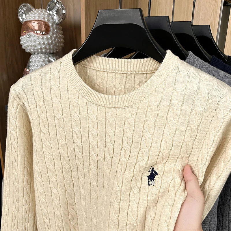 Light Luxury Men's New Round Neck Autumn and Winter Texture 2025 Model Twisted Flower Shaped Casual Embroidery Knitted Sweater